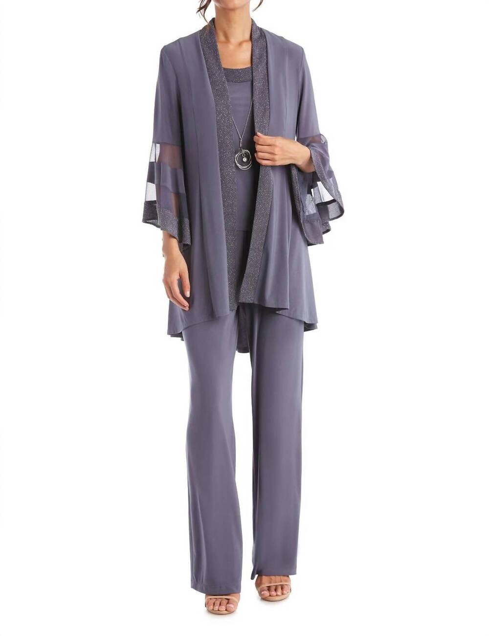 NEW R&M RICHARDS formal duster jacket and pant set in slate